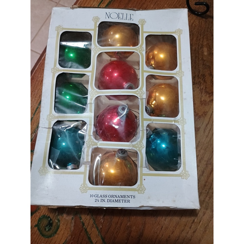 Vintage Noelle Glass Christmas Ornaments Holiday‎ 10 Pack Gold Red Blue Green